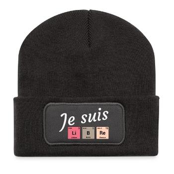 Je suis libre en éléments périodiques - Beanie recyclé à patch - charbon - Devant