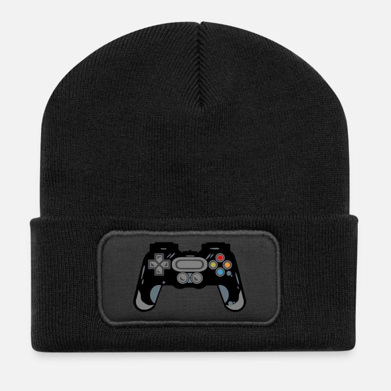 Retro Controller Silhouette - Recycled Patch Beanie - black