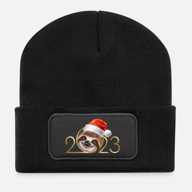 2023 Jahreswechsel Silvester Faultier - Recycelte Patch Beanie - Schwarz