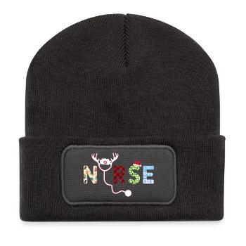 Nurse ugly Christmas - Recycled Patch Beanie - dark grey - Front