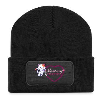 Meine Katze ist mein Valentine - Recycelte Patch Beanie - Schwarz - Vorne
