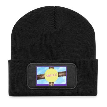 Holzkreuz Smile Kreis - Recycelte Patch Beanie - Schwarz - Vorne