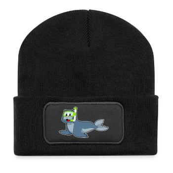 Seehund Taucher Schnorchel Tauchen - Recycelte Patch Beanie - Schwarz - Vorne