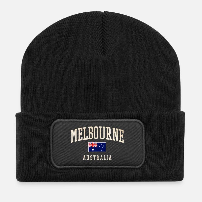 Melbourne Australia Design with Flag - Recycled Patch Beanie - black