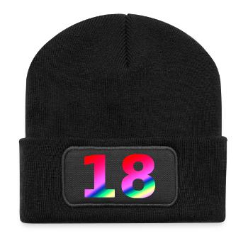 oberteile geburtstag, 18 rosatöne farbverlauf - Recycelte Patch Beanie - Schwarz - Vorne