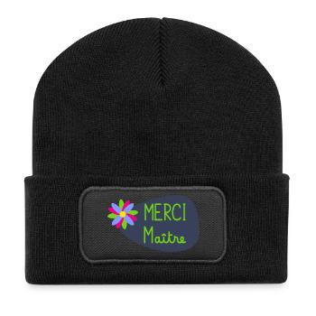 MAÎTRE. MERCI. MERCI MAÎTRE. CADEAU MAÎTRE - Beanie recyclé à patch - noir - Devant