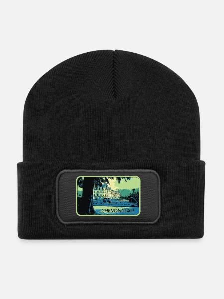 Vue Château de Chenonceau : Vallée de la Loire - Beanie recyclé à patch - noir
