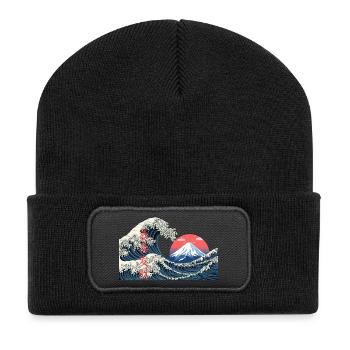 T-Shirt Wave kanagawa hokusai mont fuji japan - Recycelte Patch Beanie - Schwarz - Vorne