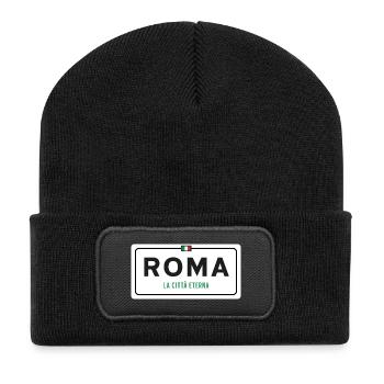 Rom Ortsschild - Recycelte Patch Beanie - Schwarz - Vorne