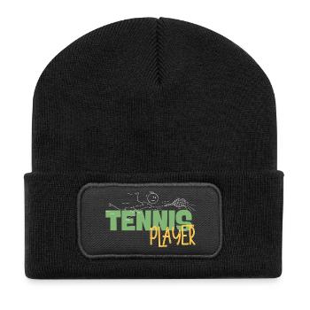 Tennis Player Stickman Tee Art - Recycled Patch Beanie - black - Front
