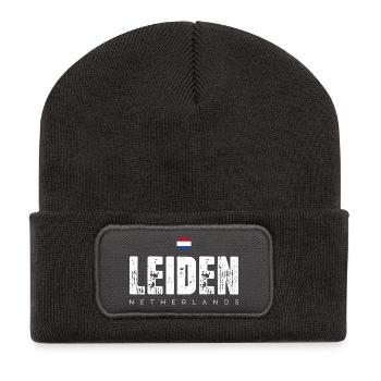 Leiden City Distressed Print - Recycelte Patch Beanie - Dunkelgrau - Vorne