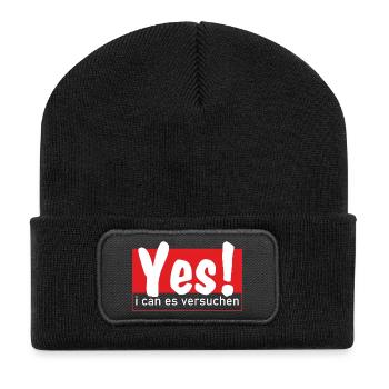 Yes i can es versuchen! - Recycelte Patch Beanie - Schwarz - Vorne