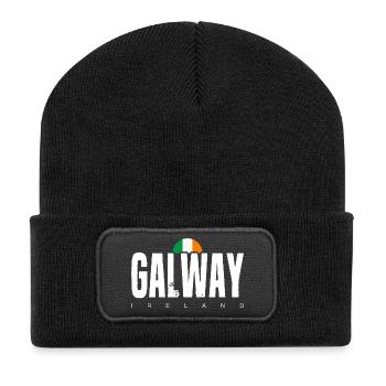 Galway Irland Logo mit notleidendem Text - Recycelte Patch Beanie - Schwarz - Vorne