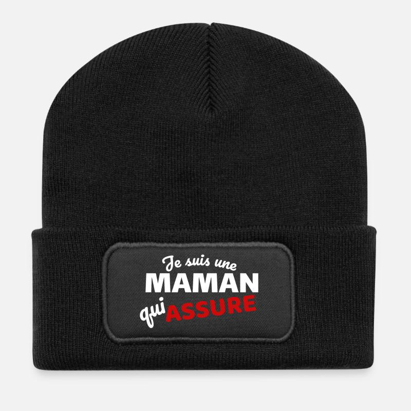Maman qui Assure quote - Expression Empowerment - Recycled Patch Beanie - black