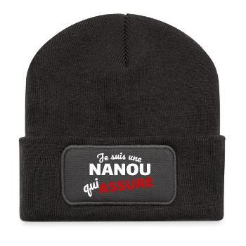 Je suis une Nanou qui assure - Beanie recyclé à patch - charbon - Devant