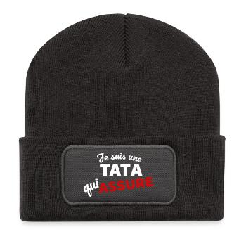 Je suis une tata qui garantit la bonne humeur - Beanie recyclé à patch - charbon - Devant