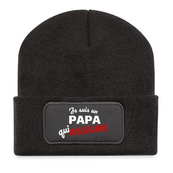 Je suis un papa qui assure - Beanie recyclé à patch - charbon - Devant