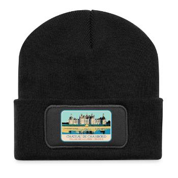 Illustration Château Chambord, Loire Valley - Recycled Patch Beanie - black - Front