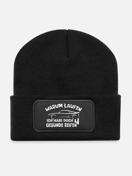 Warum laufen? Ich habe doch 4 gesunde Reifen? - Recycelte Patch Beanie - Schwarz