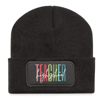 High School Teacher School Gift - Recycled Patch Beanie - dark grey - Front