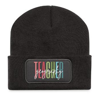 Geography Teacher School Thank You Gift - Recycled Patch Beanie - dark grey - Front