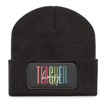 Biologie Lehrerin Schule Geschenk - Recycelte Patch Beanie - Dunkelgrau - Vorne