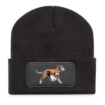 Dynamic Greyhound Running Illustration - Recycled Patch Beanie - dark grey - Front