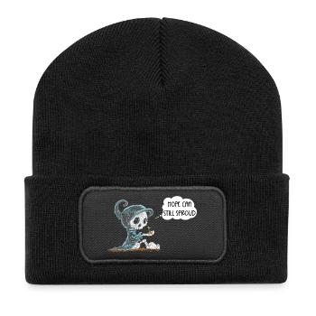 Skelett Hält Pflanze Hoffnung Entstehung Spruch - Recycelte Patch Beanie - Schwarz - Vorne