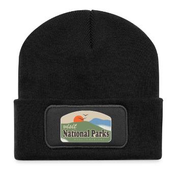National Parks – Nature Adventure Retro Badge - Recycelte Patch Beanie - Schwarz - Vorne