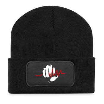 Poing serré avec ligne d’impulsion - Beanie recyclé à patch - noir - Devant