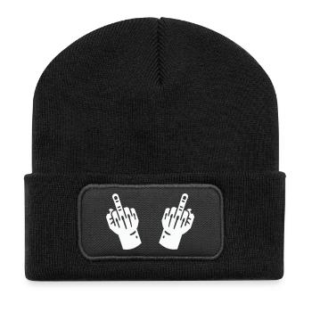mittelfinger hand 2 - Recycelte Patch Beanie - Schwarz - Vorne