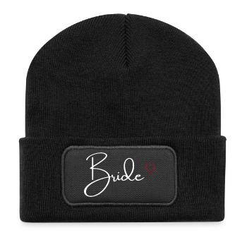 Roter Herzflansch - Recycelte Patch Beanie - Schwarz - Vorne