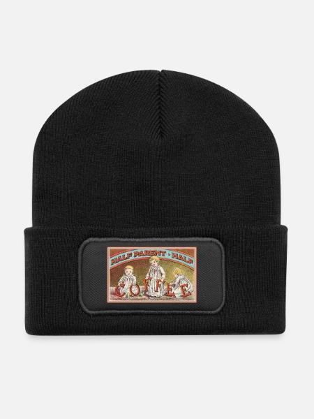 Half Parent, Half Coffee – Vintage Look - Recycled Patch Beanie - black