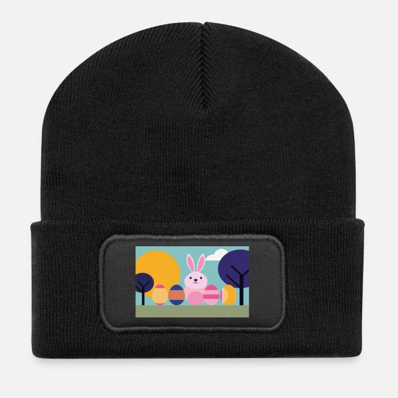 Lapin de Pâques n°07 - Beanie recyclé à patch - noir