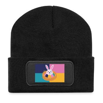 Lapin de Pâques n°05 - Beanie recyclé à patch - noir - Devant