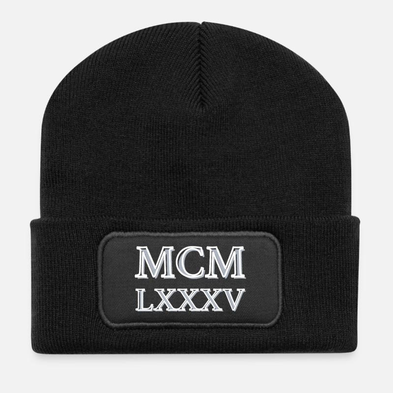 Roman numerals 1985 - MCMLXXXV - Recycled Patch Beanie - black