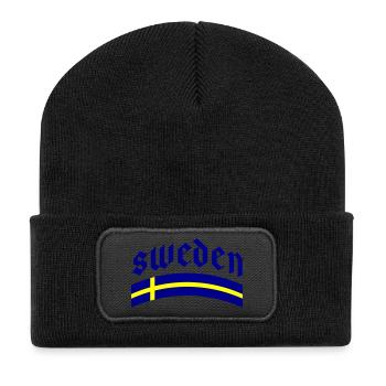 Schweden Fahne - Recycelte Patch Beanie - Schwarz - Vorne