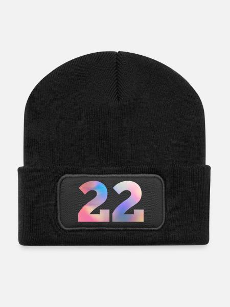 Bunte Zahl 22 - Recycelte Patch Beanie - Schwarz