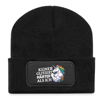 Härter als ich – Einhorn Kraftdesign - Recycelte Patch Beanie - Schwarz - Vorne