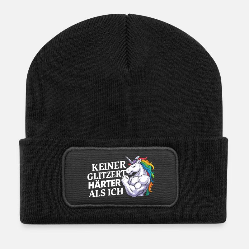 Härter als ich – Einhorn Kraftdesign - Recycelte Patch Beanie - Schwarz