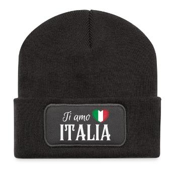 Ich liebe Italien, italienischen Stolz - Recycelte Patch Beanie - Dunkelgrau - Vorne