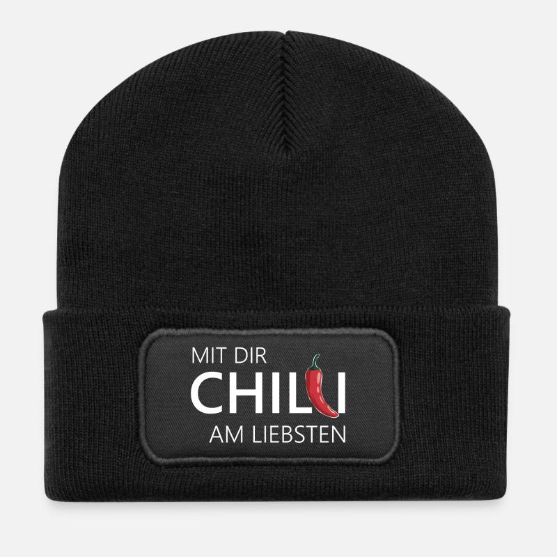 mit dir chilli am liebsten chili chillen - Recycelte Patch Beanie - Schwarz
