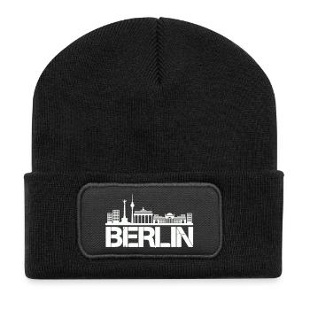berlin skyline - Recycelte Patch Beanie - Schwarz - Vorne