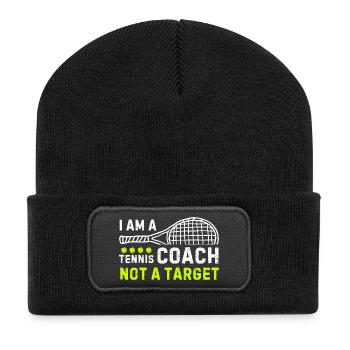 Tennis Coach Quote with Racket Motif - Recycled Patch Beanie - black - Front