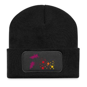 Weihnachtssterne und Engel Sternenengel Gelb Rot - Recycelte Patch Beanie - Schwarz - Vorne