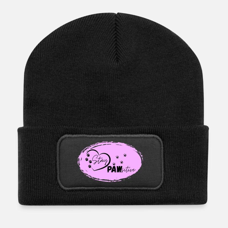 Dog Heart Motif with Paw Marks, Stay Pawsitive, - Recycled Patch Beanie - black