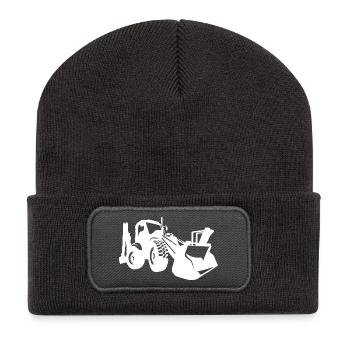 Excavator Wheel Loader Construction Equipment Operator Silhouette - Recycled Patch Beanie - dark grey - Front