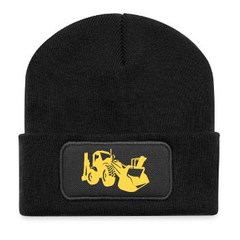 Excavator Wheel Loader Construction Equipment Operator Silhouette - Recycled Patch Beanie - black - Front
