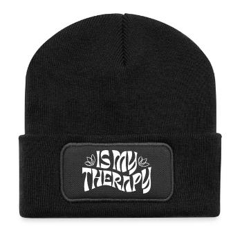 Is My Therapy – Retro Statement - Recycelte Patch Beanie - Schwarz - Vorne