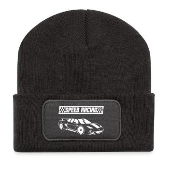 White racing car - Recycled Patch Beanie - dark grey - Front